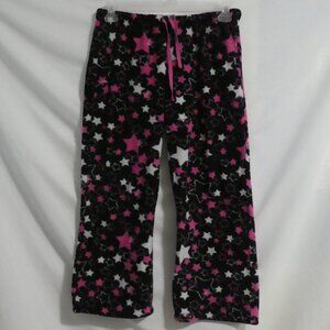 725 ORIGINALS | small | Black Fleece Pajama - Lounge Pants | Pink & White Stars